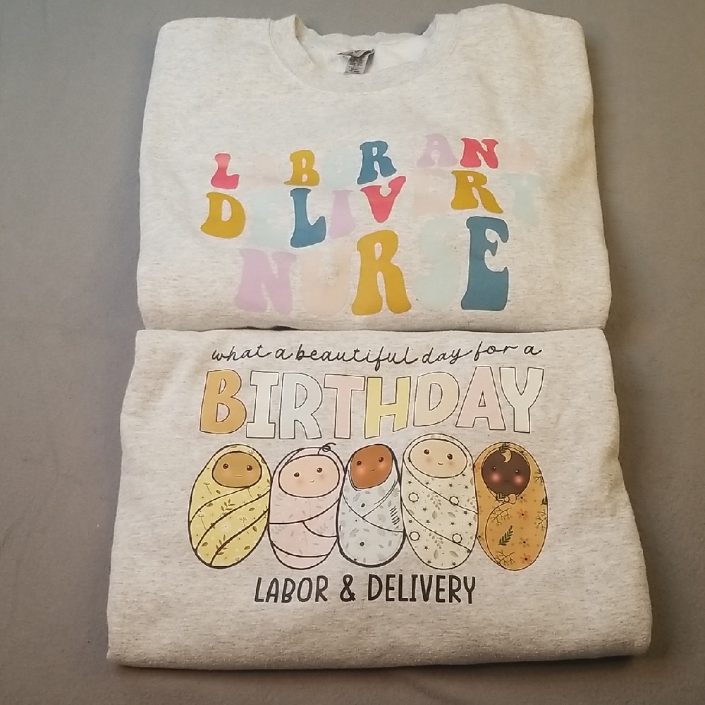 Gildan Light Gray "Birthday Labor & Delivery" Graphic Sweatshirt